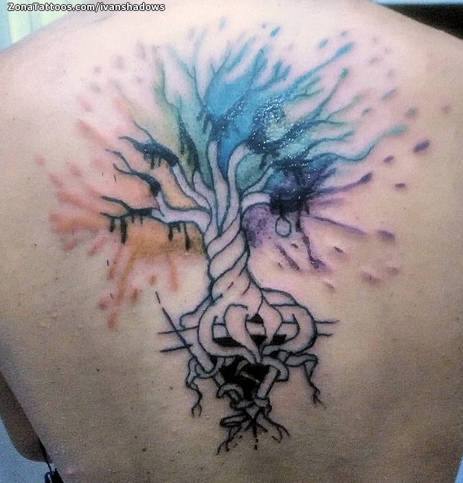 Tattoo of Trees, Watercolor, Back