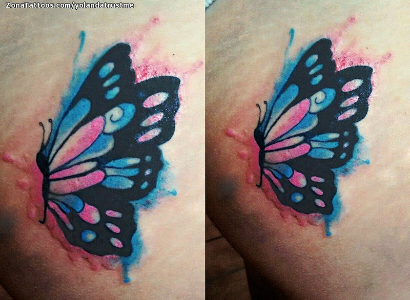 Mariposa tattoo minimalista con acuarelas suaves