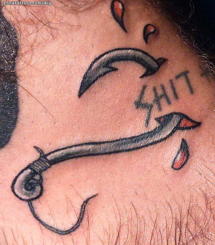 Tattoo of Fishing, Tiny, Hooks