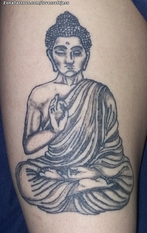 Tattoo of Buddha, Thigh, Leg