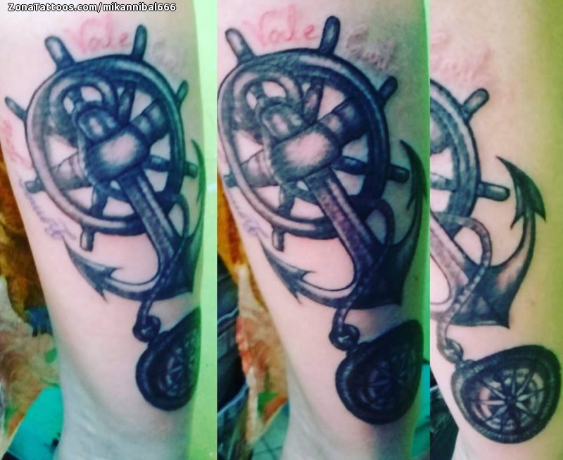 Tattoo of Steering wheels, Anchors, Compasses