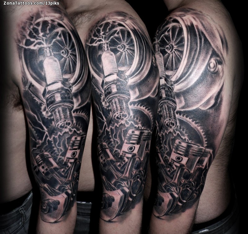 Spark Plug  Pistons tattoo by Dave Barton TattooNOW