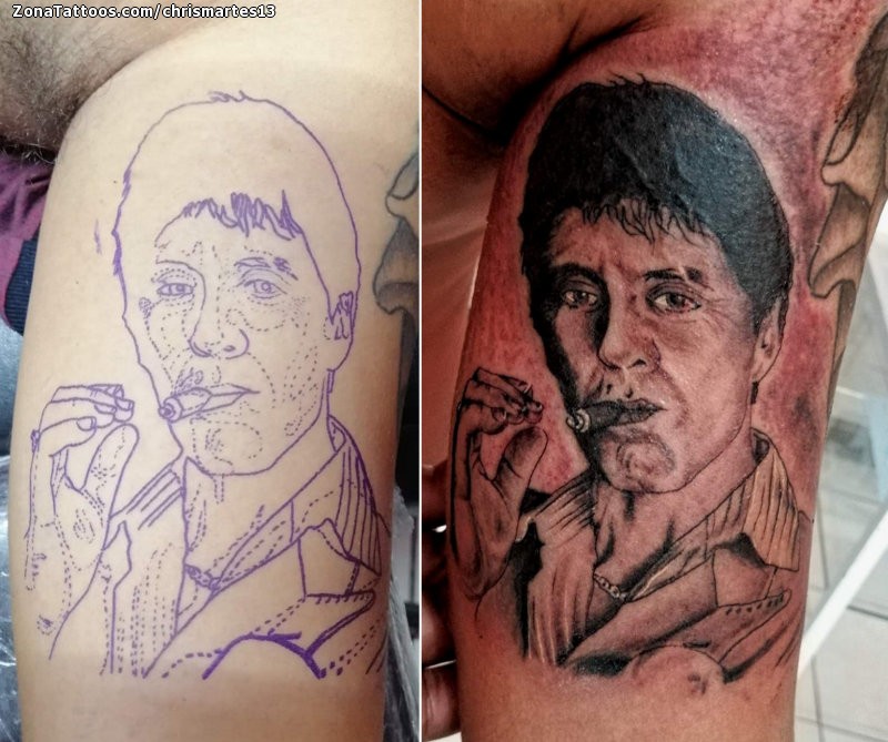 arm tattoo of tony montana from scarface 1983 photo  Stable Diffusion   OpenArt