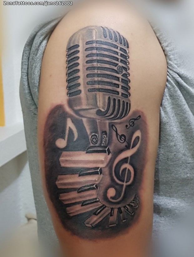 microphone music instrument color leg sleeve tattoo by Jon von Glahn  TattooNOW