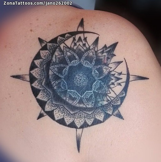 Tattoo of Moons, Mandalas, Shoulder