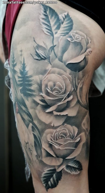 Tatuaje de Rosas, Flores, Pierna