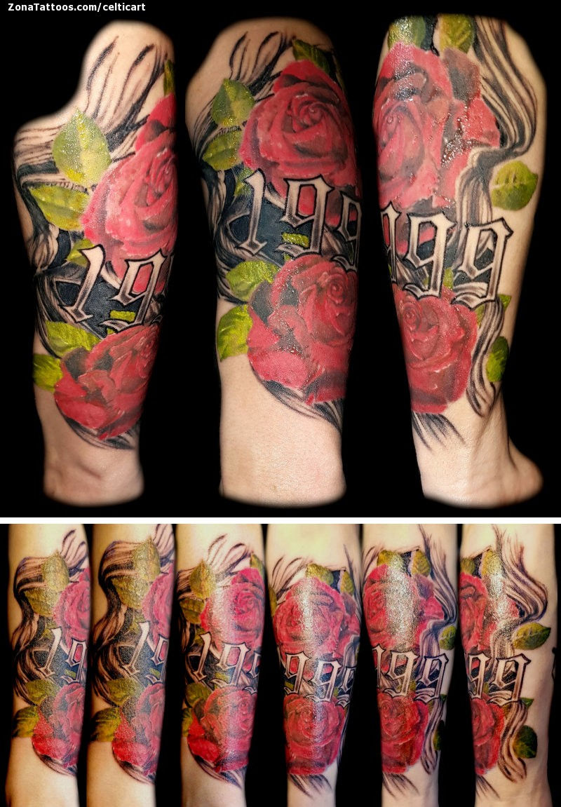 Tattoo of Roses, Flowers, Numbers
