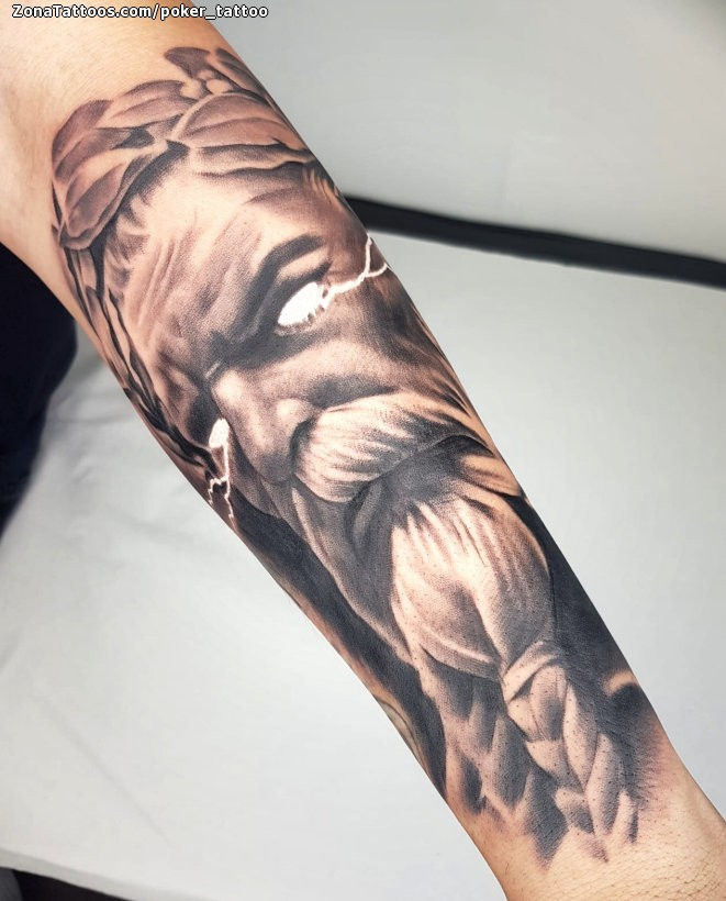 Tatuaje de manga de brazo grande para hombres, tatuaje temporal a prueba de  agua, oso Poseidón, arte corporal completo, tatuajes falsos, Zeus Gods,  Lightning Hell