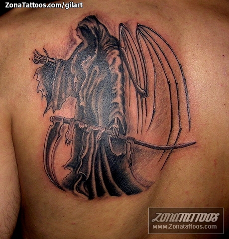 Premium Vector  Grim reaper emblem in traditional tattoo style