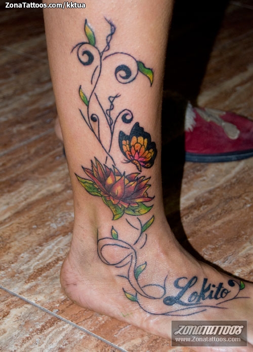 Tattoo of Flowers Insects Ankle