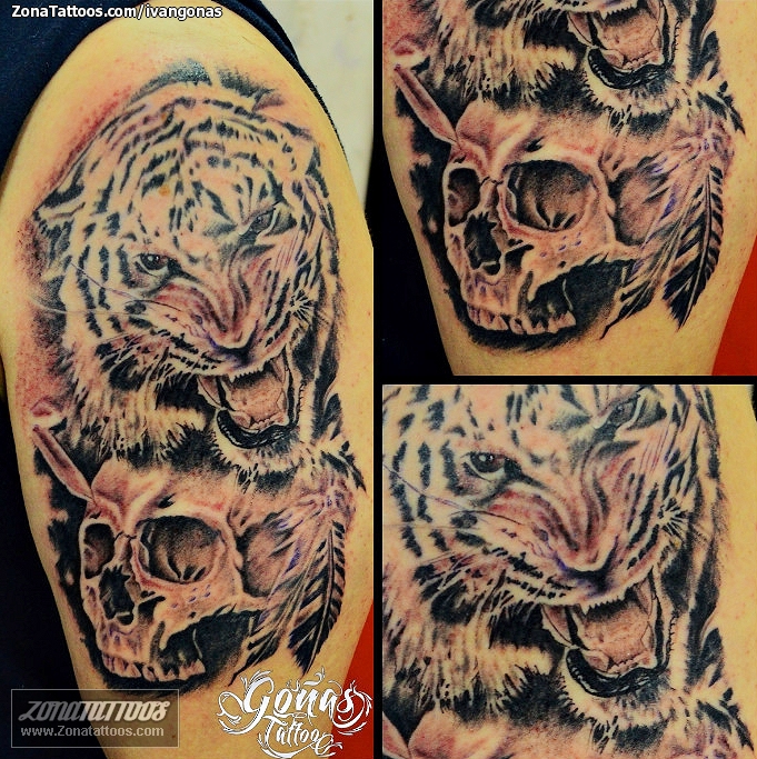 Tattoo of Tigers, Skulls, Animals