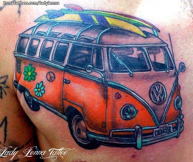 My first tattoo A homage to my love of hiking hammocking and VW buses   rtattoo