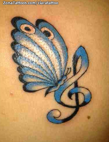 Color Butterfly Flower And Music Tattoo