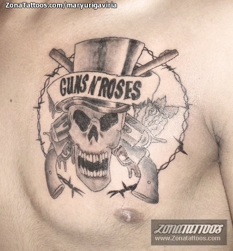 Tattoo Of Guns And Roses Logos Skulls