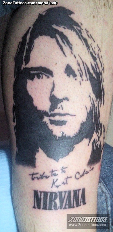 Tattoo uploaded by Justine Morrow  Kurt Cobain tattoo by Charl Davies  CharlDavies blackandgrey realism guitar kurtcobain nirvana portrait  music  Tattoodo