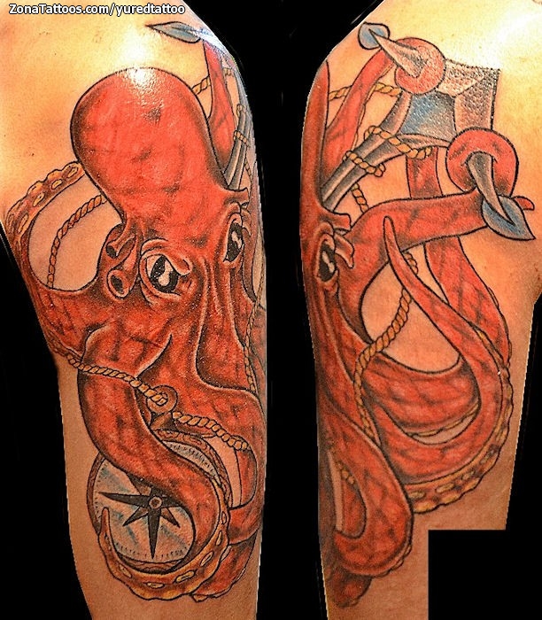 Tattoo of Octopuses Anchors Animals