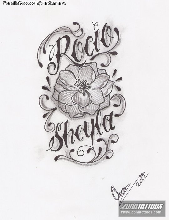 Tattoo flash photo Names, Flowers, Letters
