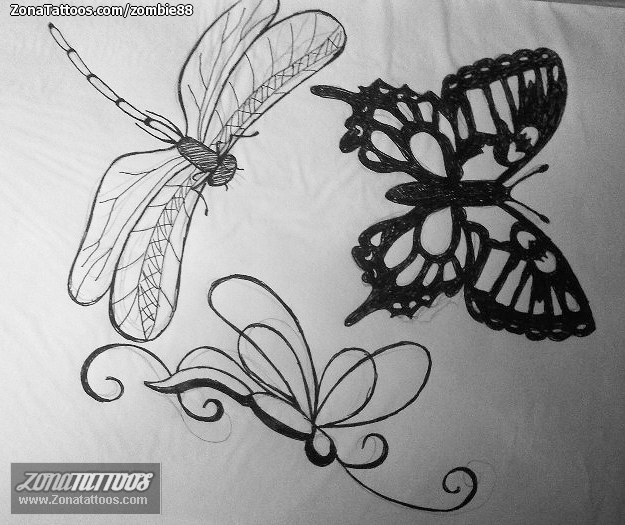 Tattoo flash photo Insects, Butterflies, Dragonflies