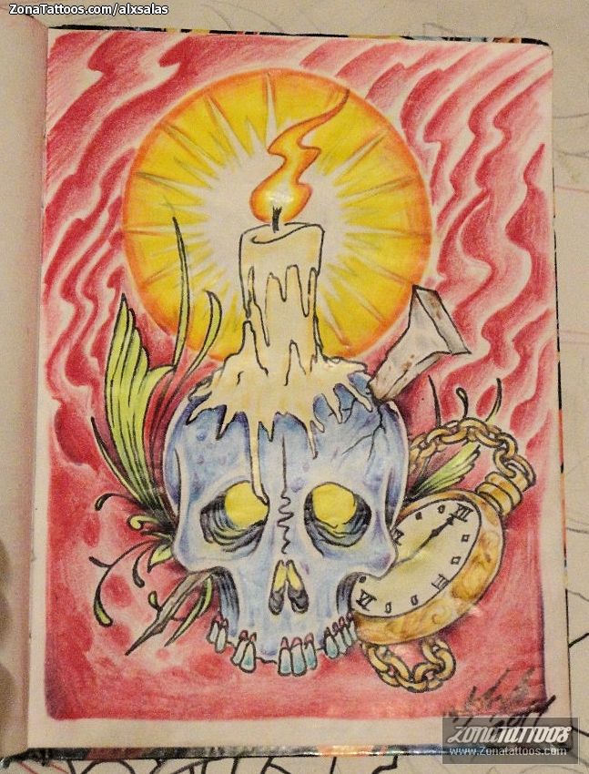 Tattoo flash photo Skulls, Candles, Clocks