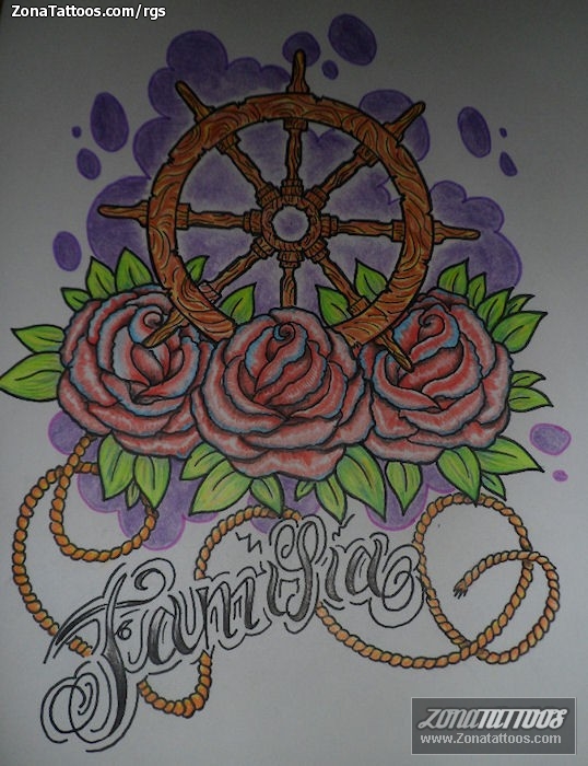 Tattoo flash photo Steering wheels, Roses, Flowers
