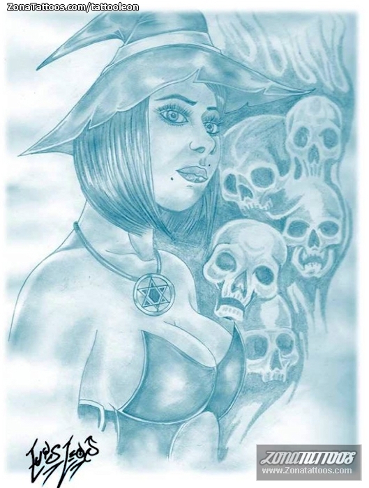 Tattoo flash photo Witches, Skulls, Fantasy