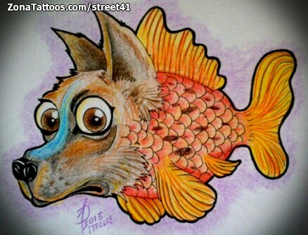 Tattoo flash photo Fish, Dogs, New School