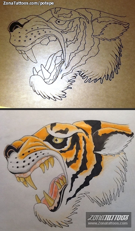 Tattoo Flash of Tigers, Animals, Old School