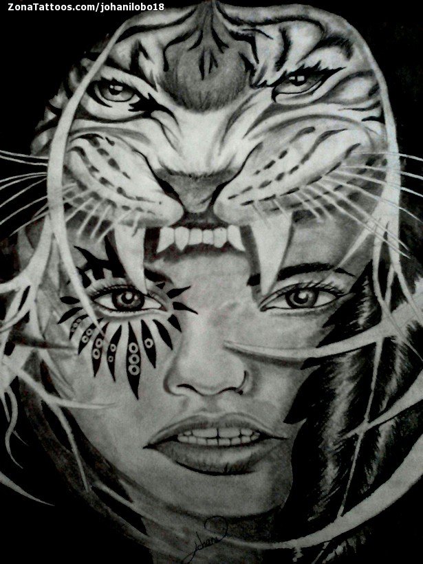 Tattoo Flash of Faces, Tigers, Girls
