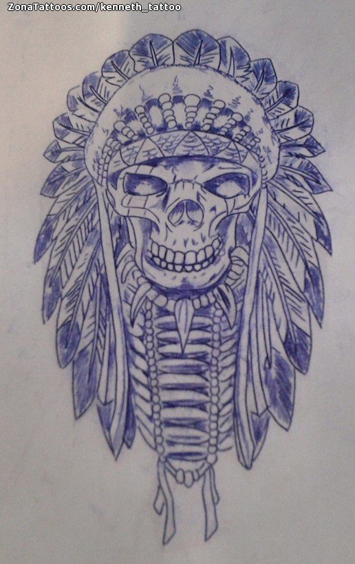 Tattoo flash photo Indians, Skulls