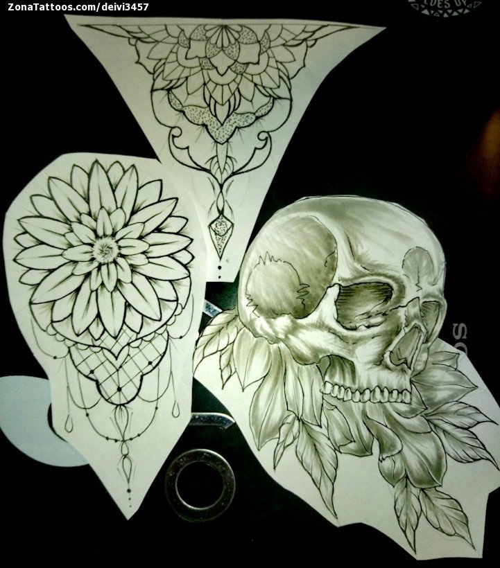 Tattoo flash photo Flowers, Mandalas
