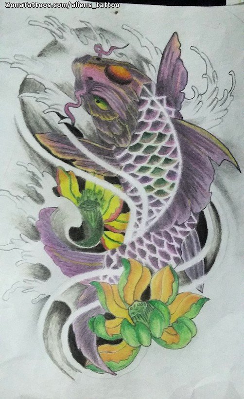 Tattoo Flash of Koi, Asian, Fish